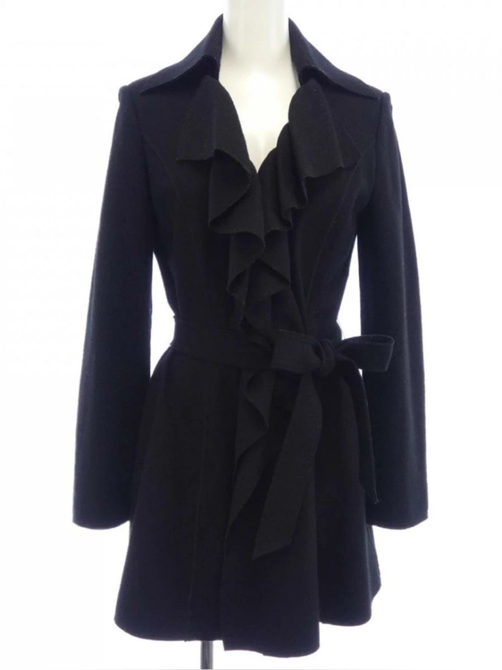 Classic Black Ruffle front trench coat